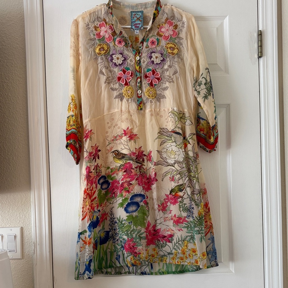 Johnny Was Floral Embroidered Tunic Dress